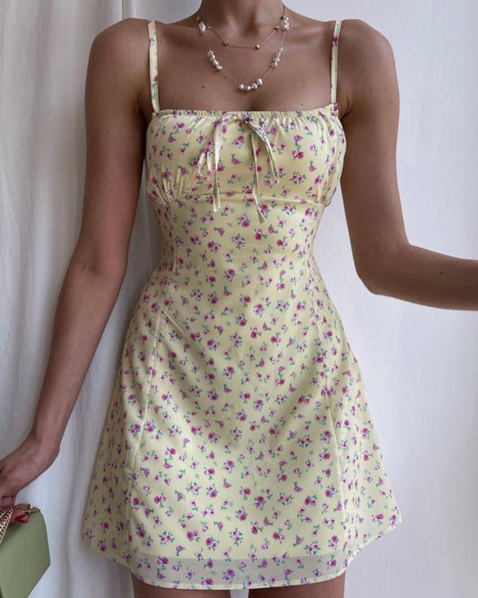 Lemon Mini Floral Dress