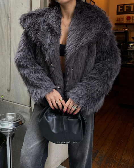 La Diva Ash Black Fur Coat