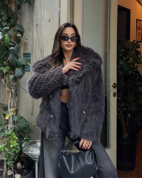 La Diva Ash Black Fur Coat