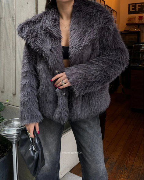 La Diva Ash Black Fur Coat