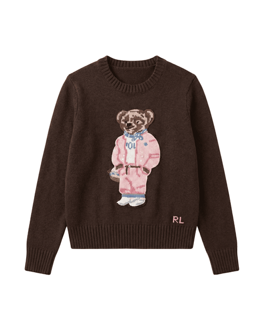 Rich chocolate brown teddy bear sweater inspired by Ralph Lauren, vintage aesthetic Lebanon.