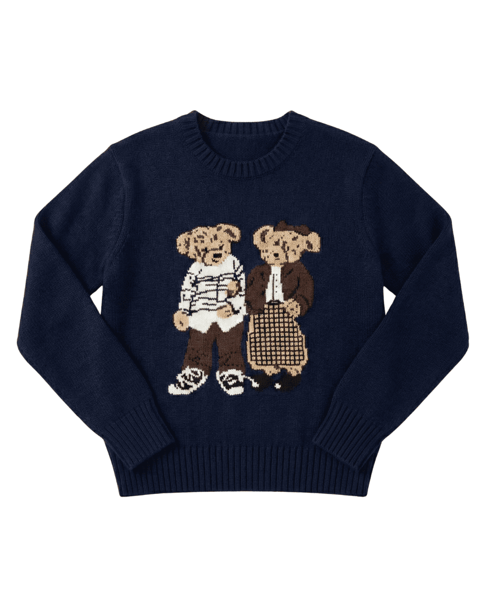 Oversized midnight navy sweater with double teddy bears, Ralph Lauren style Lebanon.