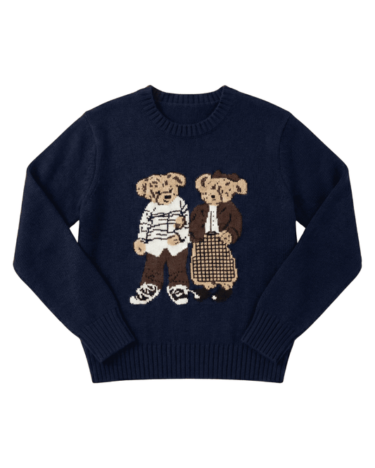 Oversized midnight navy sweater with double teddy bears, Ralph Lauren style Lebanon.