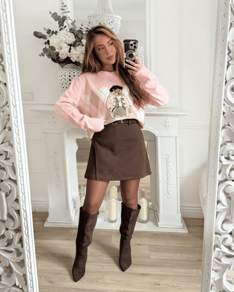 Styling the pink teddy bear sweater for a soft girl balletcore aesthetic in Lebanon.