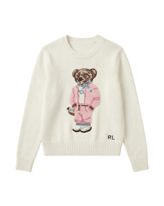Vanilla white teddy bear sweater inspired by Ralph Lauren, clean girl aesthetic Lebanon.